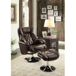 Aleron Swivel Reclining Chair with Ottoman - Dark Brown Bonded Leather Match